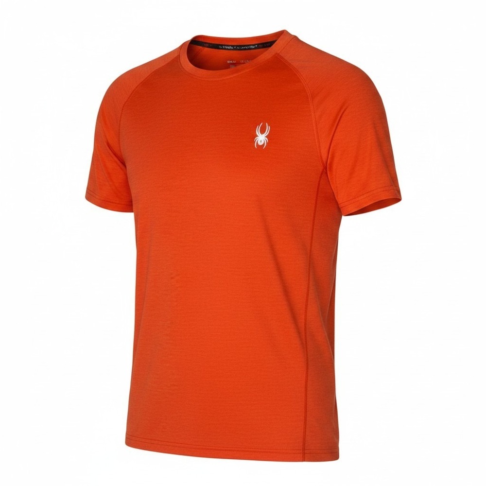 Spyder Active Mens Orange Short Sleeve Training Shirt SPM218R Small Logo Tee